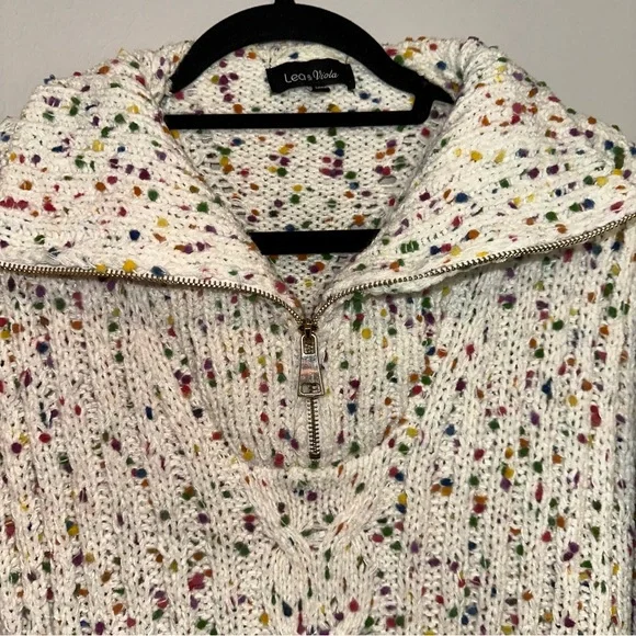 LEA & VIOLA Printed Quarter-Zip Sweater - Picture 4 of 10